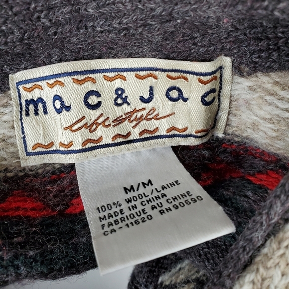 Vintage  90s Y2K Fairisle Grampa Wool Vest Size Medium Gray Red Apres Ski - Picture 2 of 13